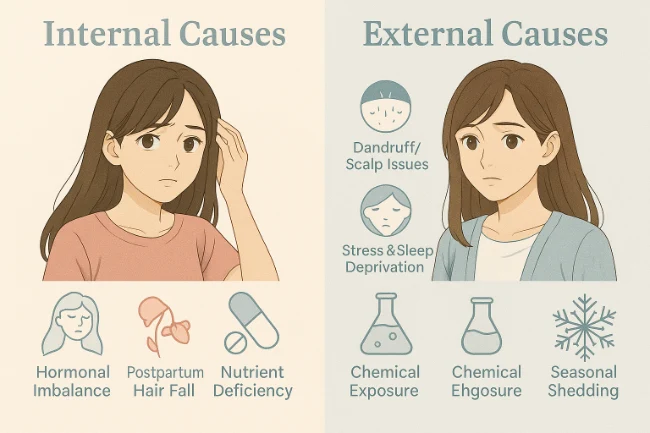 Internal and External-causes of Hair fall in Women