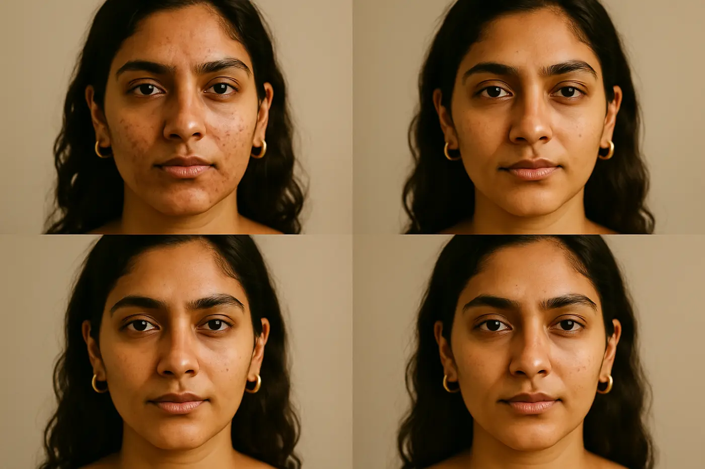 Progression of fading post-acne marks on the same woman over time
